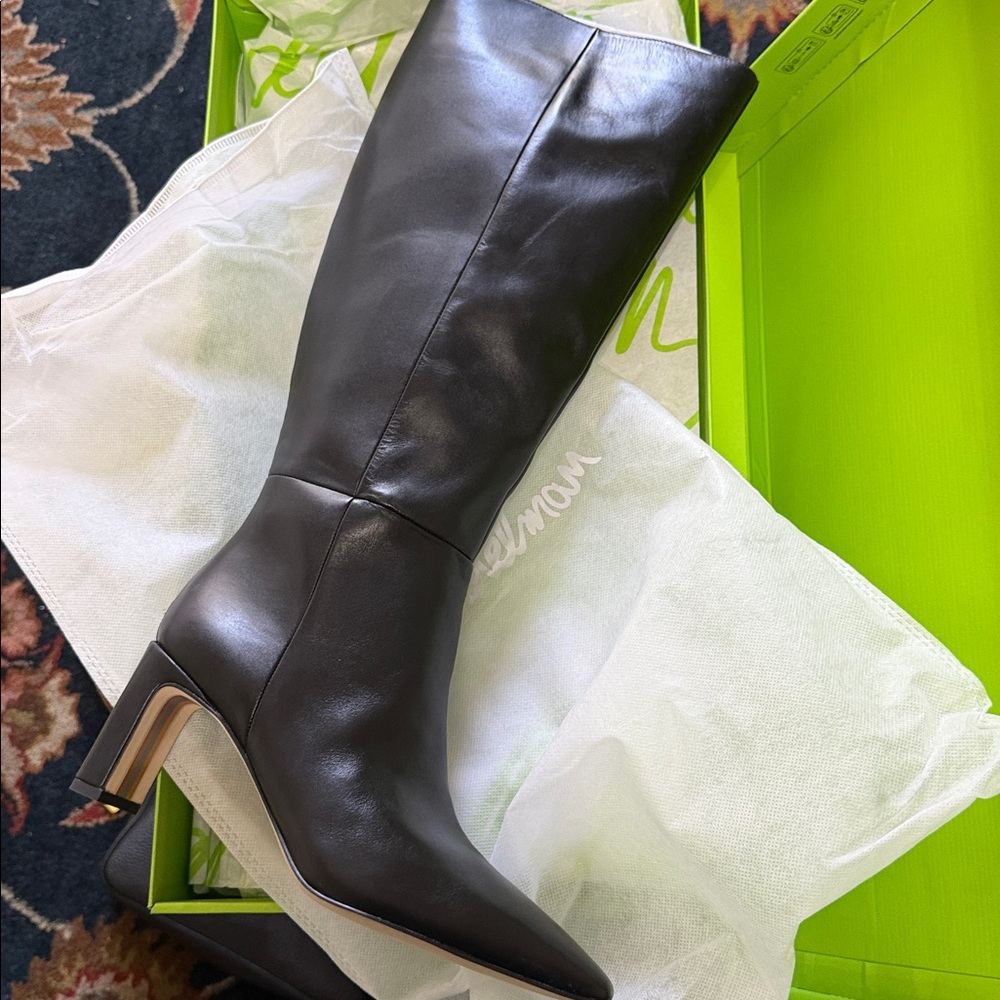 Wide calf Sylvia Sam Edelman Black Heel Boots 8m - Picture 10 of 11